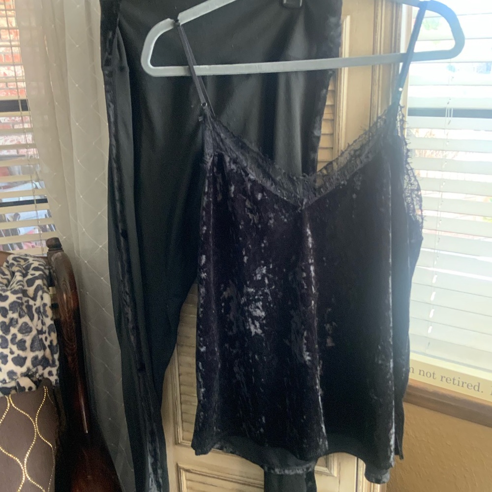 CBRAND Black Crushed Velvet Camisole and Leggings Set